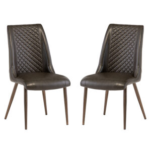 Aalya Dark Brown Faux Leather Dining Chairs In Pair