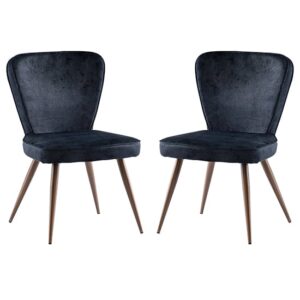 Finn Black Velvet Fabric Dining Chairs In Pair