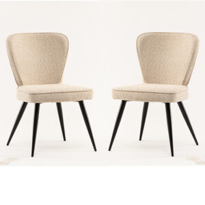 Finn Linen Boucle Fabric Dining Chairs In Pair