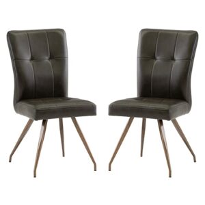 Kalista Dark Brown Faux Leather Dining Chairs In Pair