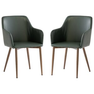 Ralph Dark Green Faux Leather Dining Chairs In Pair