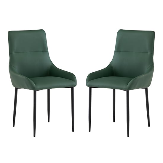 Rissa Green Faux Leather Dining Chairs With Black Legs In Pair