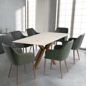 Salvo Kass Gold Stone Dining Table With 6 Ralph Green Chairs