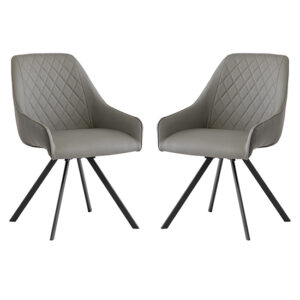 Sierra Light Grey Faux Leather Dining Chairs Swivel In Pair
