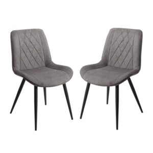 Arta Diamond Stitch Dark Grey Fabric Dining Chairs In Pair