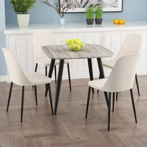 Arta Square Grey Oak Dining Table With 4 Curve Calico Chairs