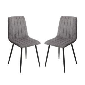 Arta Straight Stitch Dark Grey Fabric Dining Chairs In Pair