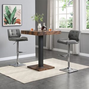 Topaz Rustic Oak Wooden Bar Table With 2 Candid Grey Stools