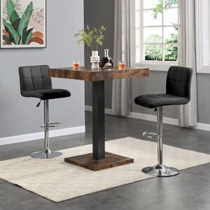 Topaz Rustic Oak Wooden Bar Table With 2 Coco Black Stools