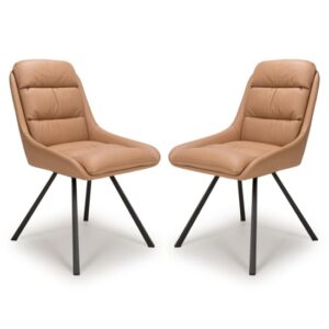 Addis Swivel Tan Leather Effect Dining Chairs In Pair