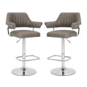 Calais Charcoal Leather Effect Bar Stools In Pair
