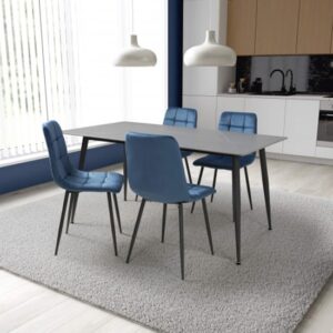 Modico 1.6m Grey Ceramic Dining Table With 4 Massa Blue Chairs