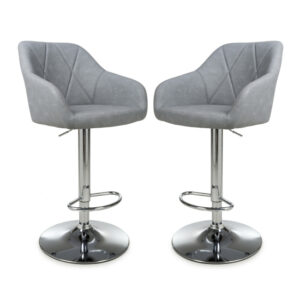 Salta Light Grey Leather Effect Bar Stools In Pair
