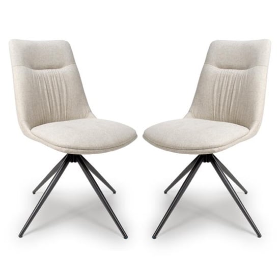 Buxton Swivel Natural Fabric Dining Chairs In Pair