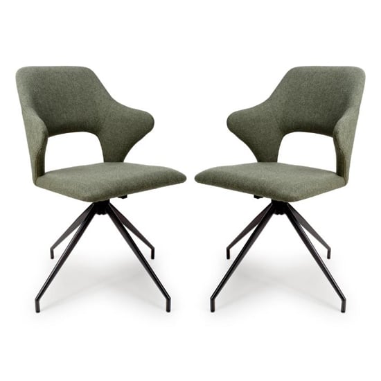 Vercelli Swivel Sage Fabric Dining Chairs In Pair