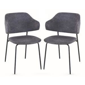 Benson Dark Grey Fabric Dining Chairs With Black Frame In Pair