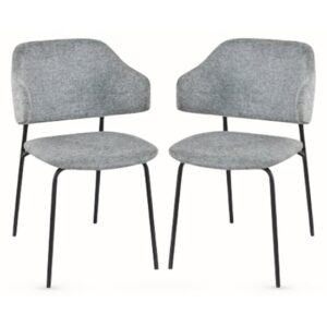 Benson Light Grey Fabric Dining Chairs With Black Frame In Pair