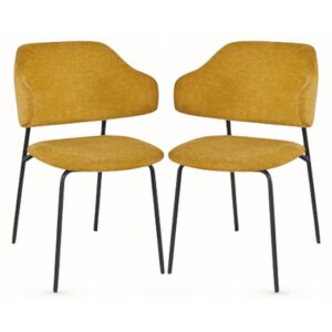 Benson Mustard Fabric Dining Chairs With Black Frame In Pair