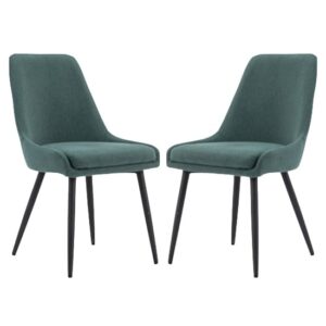 Norton Dark Green Fabric Dining Chairs With Metal Frame In Pair