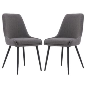 Norton Dark Grey Fabric Dining Chairs With Metal Frame In Pair