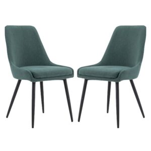 Norton Teal Blue Fabric Dining Chairs With Metal Frame In Pair