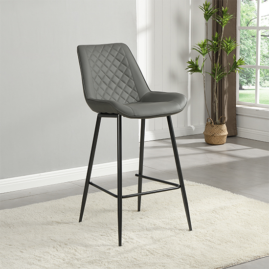 Oston Faux Leather Bar Chair In Grey With Anthracite Legs