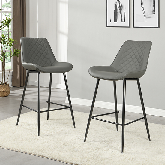 Oston Grey Faux Leather Bar Chairs With Anthracite Legs In Pair