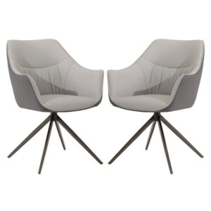 Piran Light Grey Faux Leather Dining Chairs In Pair