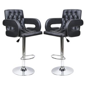 Silvis Adjustable Black Faux Leather Bar Stools In Pair
