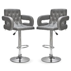 Silvis Adjustable Grey Faux Leather Bar Stools In Pair