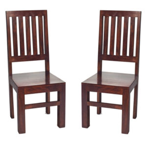 Tivat Dark Mahogany Mango Wood Slat Back Dining Chairs In Pair