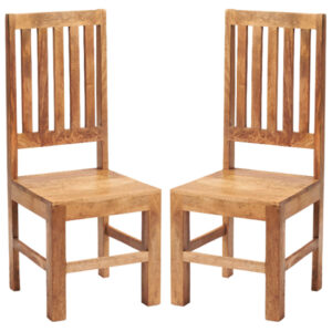 Tivat Light Mahogany Mango Wood Slat Back Dining Chairs In Pair