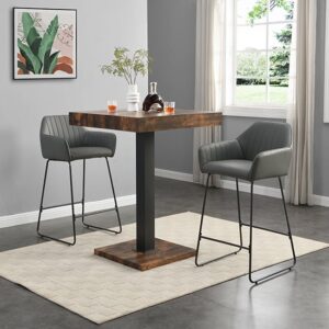 Topaz Rustic Oak Wooden Bar Table With 2 Brooks Grey Stools