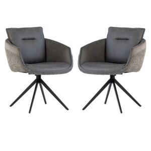 Lacey Grey Fabric And Faux Leather Dining Chairs In Pair