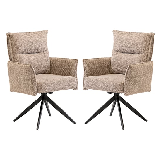 Paxton Swivel Oyster Boucle Fabric Dining Chairs In Pair