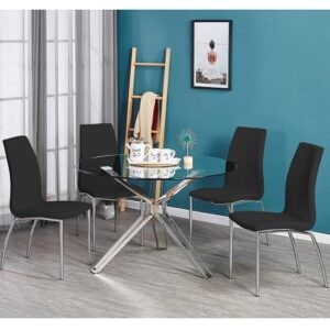 Toulouse Clear Glass Dining Table With 4 Opal Black Chairs