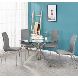 Toulouse Clear Glass Dining Table With 4 Opal Grey Chairs