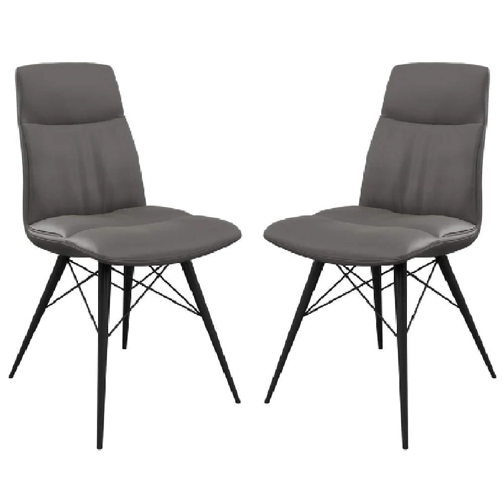 Andover Grey Leather Dining Chairs With Black Legs In Pair