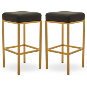 Baino Black Leather Bar Stools With Gold Legs In A Pair