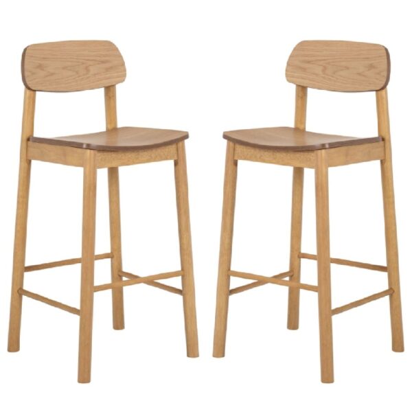 Bastrop Matt Oak Wooden Bar Stools In Pair