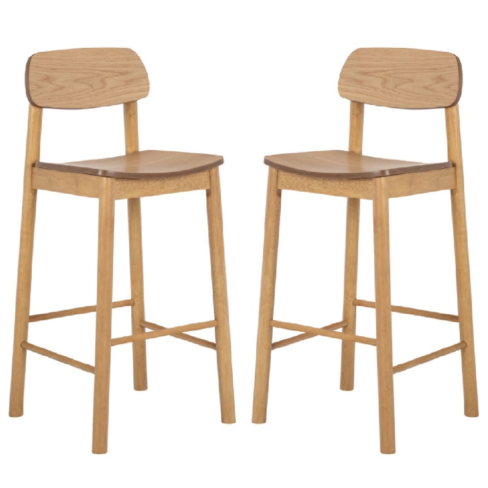 Bastrop Matt Oak Wooden Bar Stools In Pair