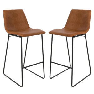 Berlin Caramel Maple PU Leather Bar Stools With Black Leg In Pair