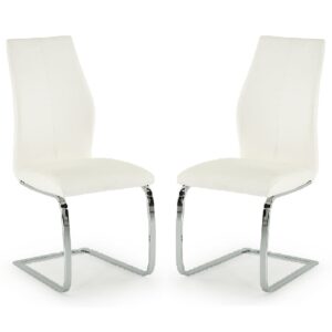Bernie White Leather Dining Chairs With Chrome Legs In Pair