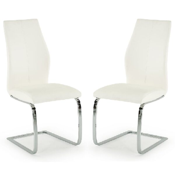 Bernie White Leather Dining Chairs With Chrome Legs In Pair