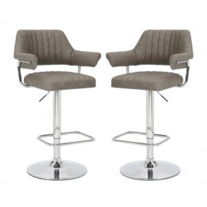Calais Charcoal Leather Bar Stools With Chrome Base In Pair