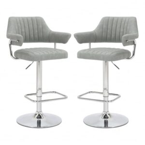 Calais Light Grey Leather Bar Stools With Chrome Base In Pair