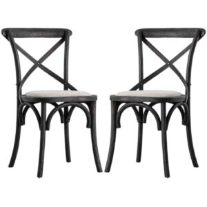 Caria Cross Back Black Wooden Dining Chairs In Pair
