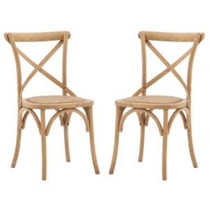 Caria Natural Wooden Dining Chairs With Rattan Seat In Pair