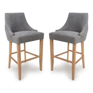 Clifton Grey Fabric Bar Chairs With Oak Legs In Pair