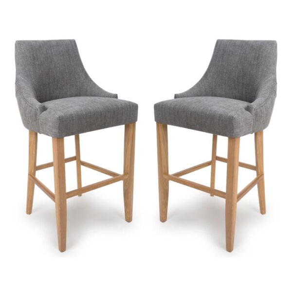 Clifton Grey Fabric Bar Chairs With Oak Legs In Pair